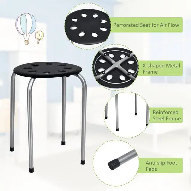 Alt view image 6 of 7 - 6 Pack Stackable Stool, 17.5 Kids Stacking Decoration Stool Set w/Metal Frame & Plastic Seat, Backless Round Flexible Seating for Children's Table, School, Classroom(6 Piece, Gray)