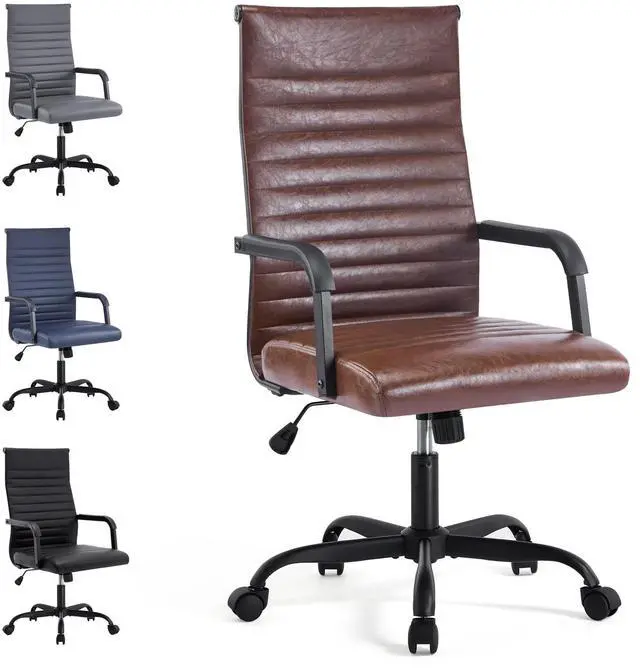 Main image of Office Chair, Adjustable Desk Chair, Mid-Back Ergonomic Conference Room Chairs, Comfortable Leather Executive Ribbed Computer Chair, Swivel Chair with Casters for Home Office