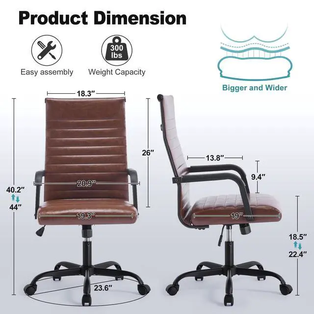 Alt view image 3 of 6 - Office Chair, Adjustable Desk Chair, Mid-Back Ergonomic Conference Room Chairs, Comfortable Leather Executive Ribbed Computer Chair, Swivel Chair with Casters for Home Office