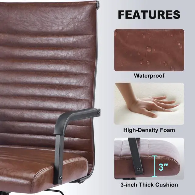 Alt view image 6 of 6 - Office Chair, Adjustable Desk Chair, Mid-Back Ergonomic Conference Room Chairs, Comfortable Leather Executive Ribbed Computer Chair, Swivel Chair with Casters for Home Office
