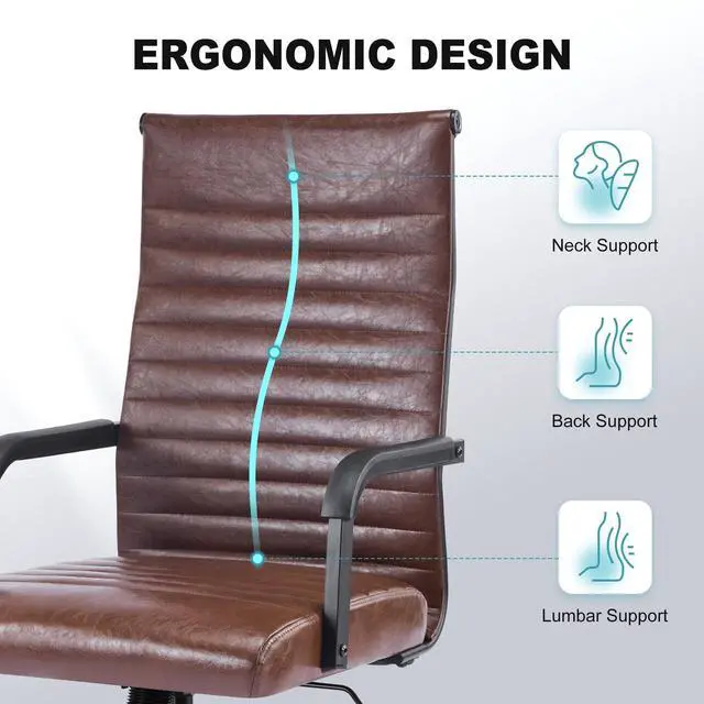Alt view image 4 of 6 - Office Chair, Adjustable Desk Chair, Mid-Back Ergonomic Conference Room Chairs, Comfortable Leather Executive Ribbed Computer Chair, Swivel Chair with Casters for Home Office