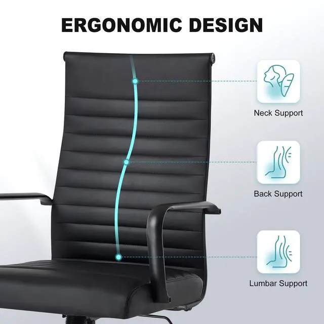 Alt view image 4 of 6 - Office Chair, Adjustable Desk Chair, Mid-Back Ergonomic Conference Room Chairs, Comfortable Leather Executive Ribbed Computer Chair, Swivel Chair with Casters for Home Office