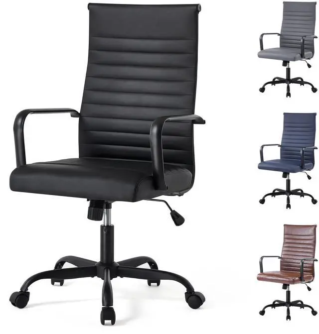 Main image of Office Chair, Adjustable Desk Chair, Mid-Back Ergonomic Conference Room Chairs, Comfortable Leather Executive Ribbed Computer Chair, Swivel Chair with Casters for Home Office