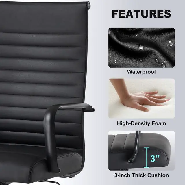 Alt view image 6 of 6 - Office Chair, Adjustable Desk Chair, Mid-Back Ergonomic Conference Room Chairs, Comfortable Leather Executive Ribbed Computer Chair, Swivel Chair with Casters for Home Office