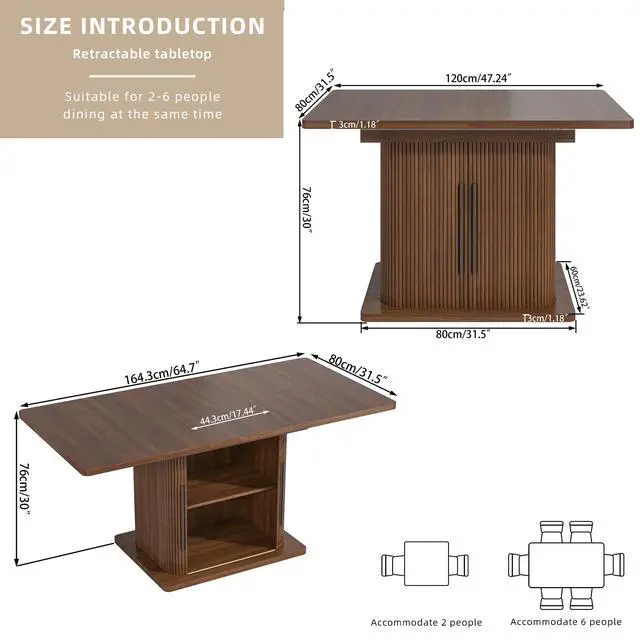 Alt view image 2 of 7 - Extendable Conference Table for 4-6 People, 47-65Inch, Walnut | Modern Rectangle Meeting Room Table with Storage, Fluted Wood Slide Doors, Small Compact, Office, Training, Conference Room