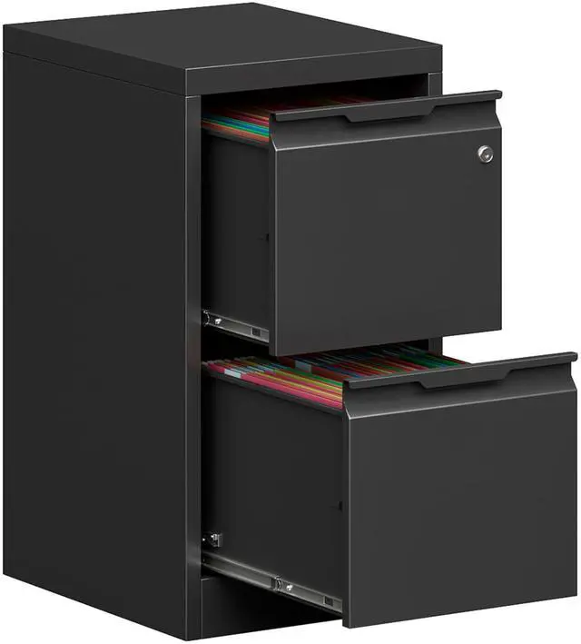 Main image of Metal Filing Cabinet With Lock, Vertical 2 Drawer Cabinet for Home Office/Legal/Letter/A4, Lockable for Hanging Files - Assembly Required/Black