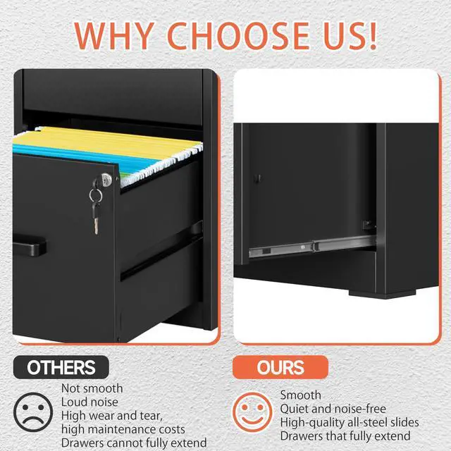 Alt view image 5 of 7 - Metal Filing Cabinet With Lock, Vertical 2 Drawer Cabinet for Home Office/Legal/Letter/A4, Lockable for Hanging Files - Assembly Required/Black