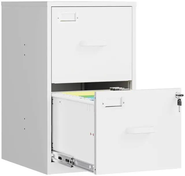 Main image of 2 Drawer File Cabinet with Lock, Metal Filing Cabinets for Home Office, Vertical White Small Caninet for Home Office, Steel Narrow Two Drawer File Cabnet for Letter/File Box- Assembly Required