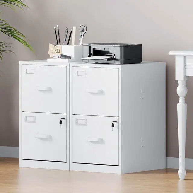 Alt view image 4 of 7 - 2 Drawer File Cabinet with Lock, Metal Filing Cabinets for Home Office, Vertical White Small Caninet for Home Office, Steel Narrow Two Drawer File Cabnet for Letter/File Box- Assembly Required