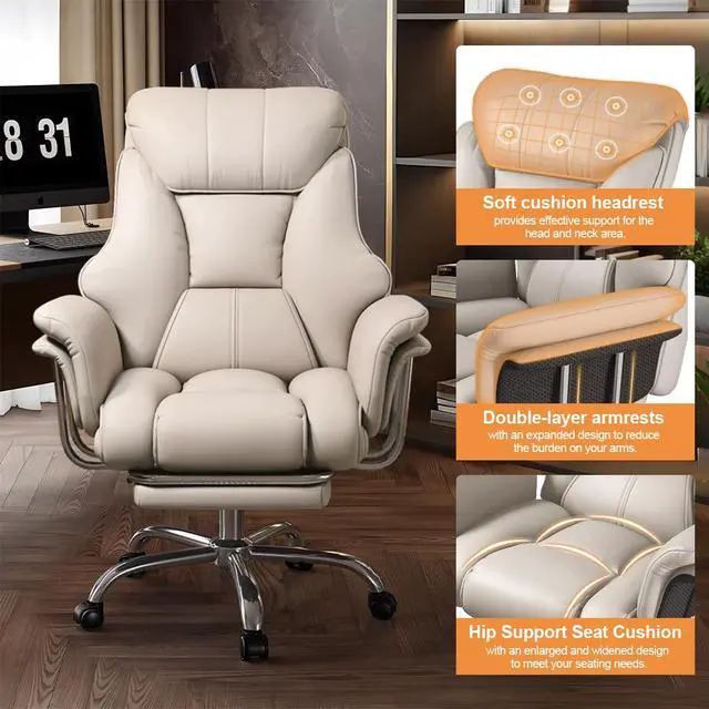 Alt view image 3 of 7 - Big and Tall Office Chair Wide Seat Ergonomic Leather Executive Desk Chair with Leg Rest, Heavy-Duty 550 lbs Adjustable Height Computer Gaming Chairs