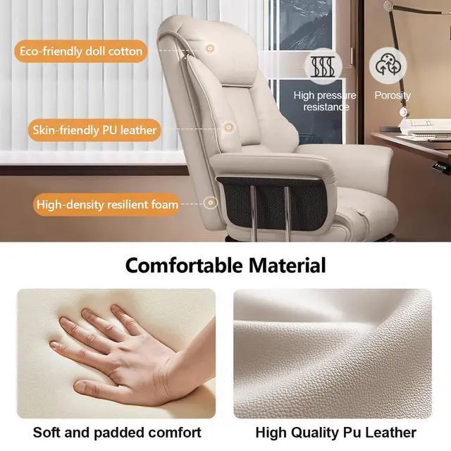 Alt view image 4 of 7 - Big and Tall Office Chair Wide Seat Ergonomic Leather Executive Desk Chair with Leg Rest, Heavy-Duty 550 lbs Adjustable Height Computer Gaming Chairs