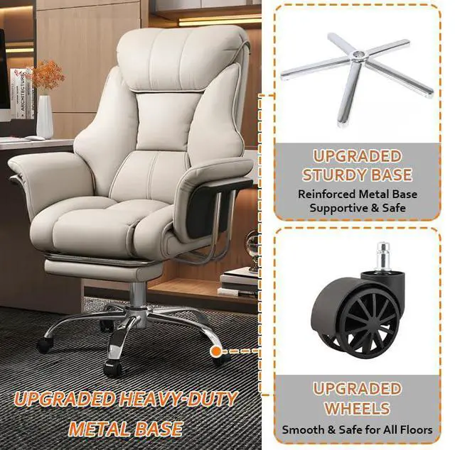 Alt view image 6 of 7 - Big and Tall Office Chair Wide Seat Ergonomic Leather Executive Desk Chair with Leg Rest, Heavy-Duty 550 lbs Adjustable Height Computer Gaming Chairs