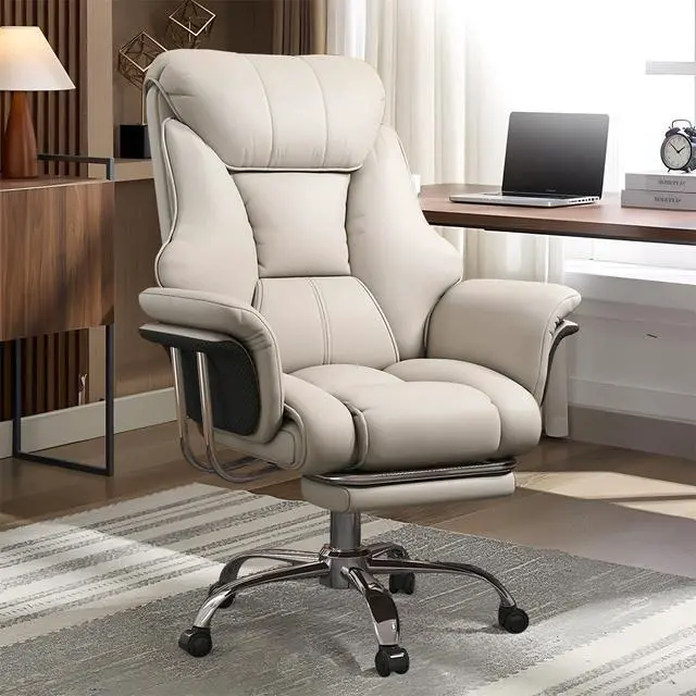 Alt view image 7 of 7 - Big and Tall Office Chair Wide Seat Ergonomic Leather Executive Desk Chair with Leg Rest, Heavy-Duty 550 lbs Adjustable Height Computer Gaming Chairs