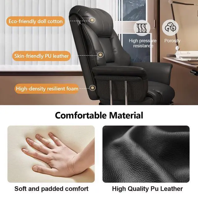 Alt view image 4 of 7 - Big and Tall Office Chair Wide Seat Ergonomic Leather Executive Desk Chair with Leg Rest, Heavy-Duty 550 lbs Adjustable Height Computer Gaming Chairs