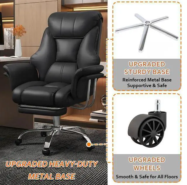 Alt view image 6 of 7 - Big and Tall Office Chair Wide Seat Ergonomic Leather Executive Desk Chair with Leg Rest, Heavy-Duty 550 lbs Adjustable Height Computer Gaming Chairs