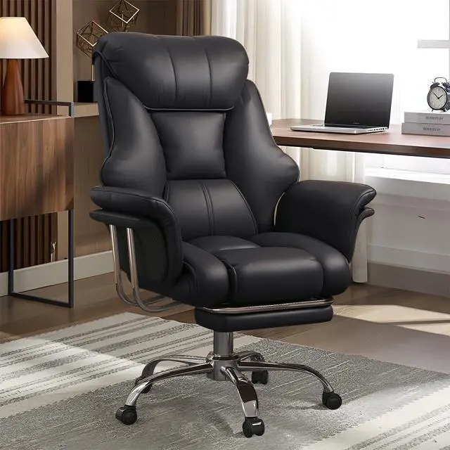 Alt view image 7 of 7 - Big and Tall Office Chair Wide Seat Ergonomic Leather Executive Desk Chair with Leg Rest, Heavy-Duty 550 lbs Adjustable Height Computer Gaming Chairs