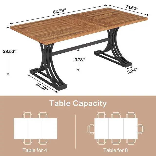 Alt view image 2 of 7 - 5FT Conference Table for 4 to 6, 63" W x 31.5" D Modern Meeting Table with Faux Marble Tabletop, White and Gold Business Seminar Tables for Home Office (Rustic Brown+Black)