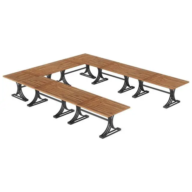 Alt view image 5 of 7 - 5FT Conference Table for 4 to 6, 63" W x 31.5" D Modern Meeting Table with Faux Marble Tabletop, White and Gold Business Seminar Tables for Home Office (Rustic Brown+Black)