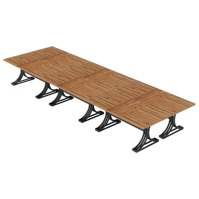 Alt view image 6 of 7 - 5FT Conference Table for 4 to 6, 63" W x 31.5" D Modern Meeting Table with Faux Marble Tabletop, White and Gold Business Seminar Tables for Home Office (Rustic Brown+Black)