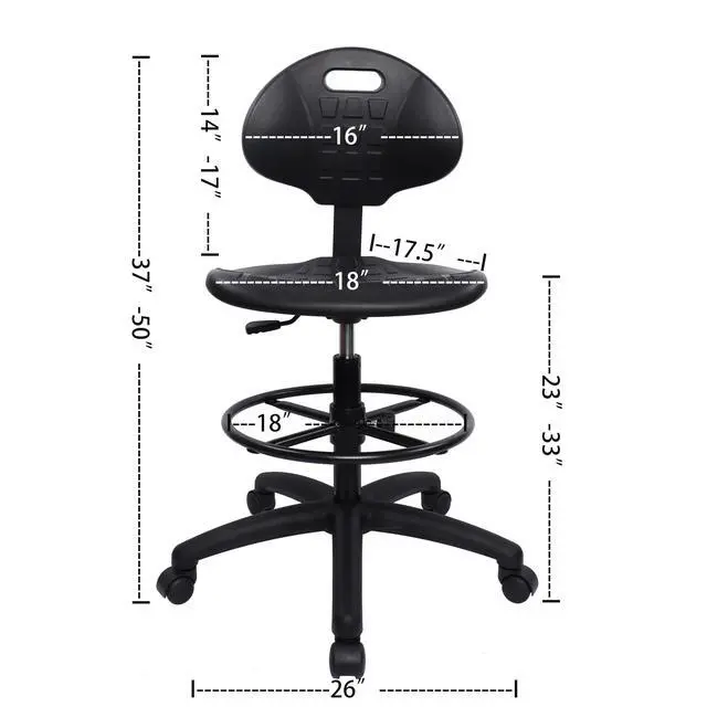Alt view image 2 of 7 - Deluxe Polyurethane Drafting Lab Stool Chair, 18" Adjustable Footring, 10" Adjustable Height, 450 lbs seat Capacity, Heavy Duty