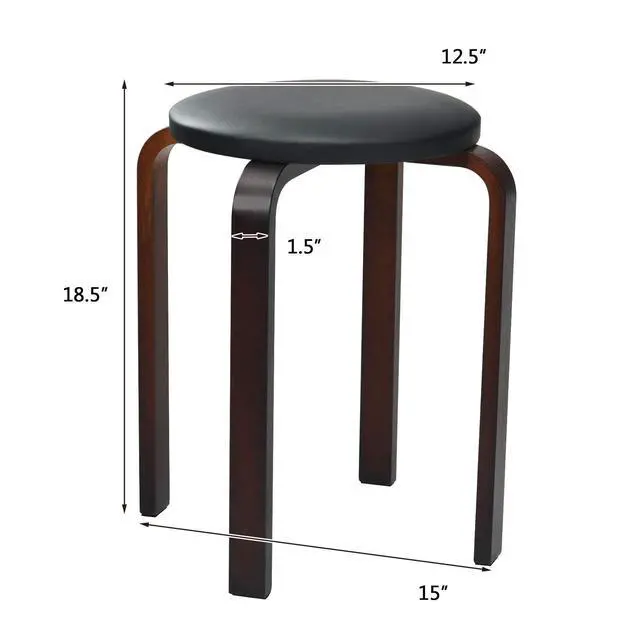 Alt view image 3 of 7 - 4-Pack 18.5-Inch Portable Stackable School Stools for Kids, Black | Bentwood Stack Stools with PU Leather Round Top, Non-Slip Foot Mats, Backless Classroom Kitchen Stools Set of 4 for Students