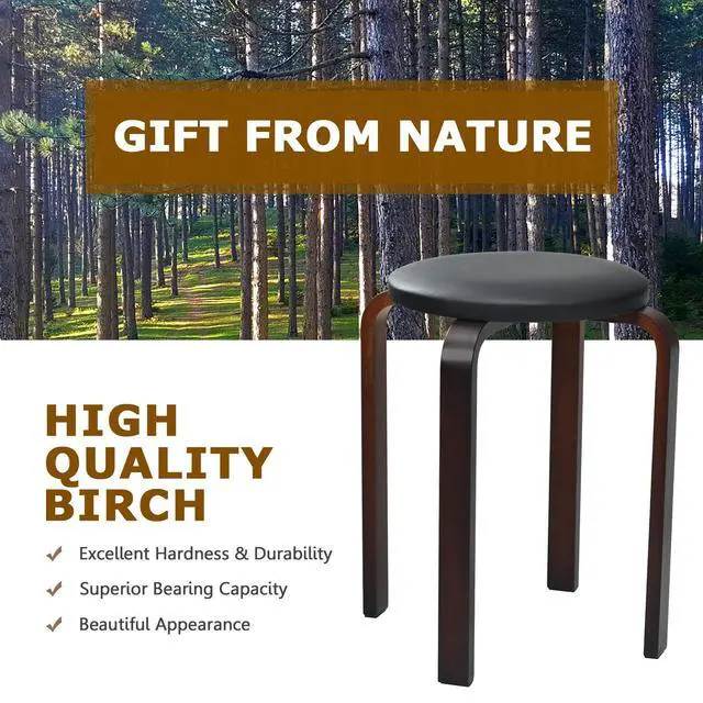 Alt view image 6 of 7 - 4-Pack 18.5-Inch Portable Stackable School Stools for Kids, Black | Bentwood Stack Stools with PU Leather Round Top, Non-Slip Foot Mats, Backless Classroom Kitchen Stools Set of 4 for Students