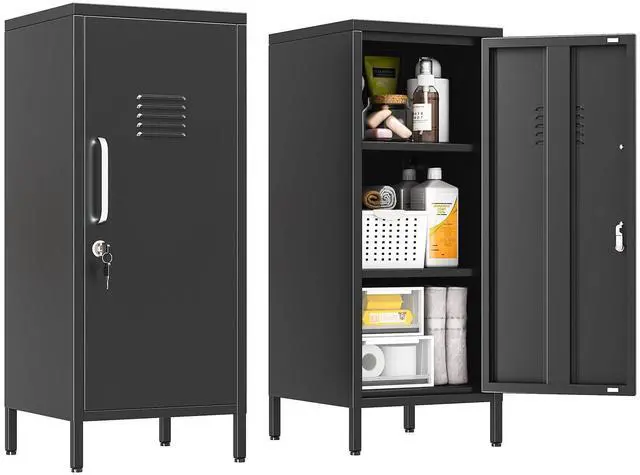 Main image of 35.43" H Metal Locker Storage Cabinet, Office Locker with 2 Adjustable Shelves, Steel Cabinet with 1 Door, High Legs Organizer for Home Office, Kitchen, Living Room, Bedroom and Bathroom