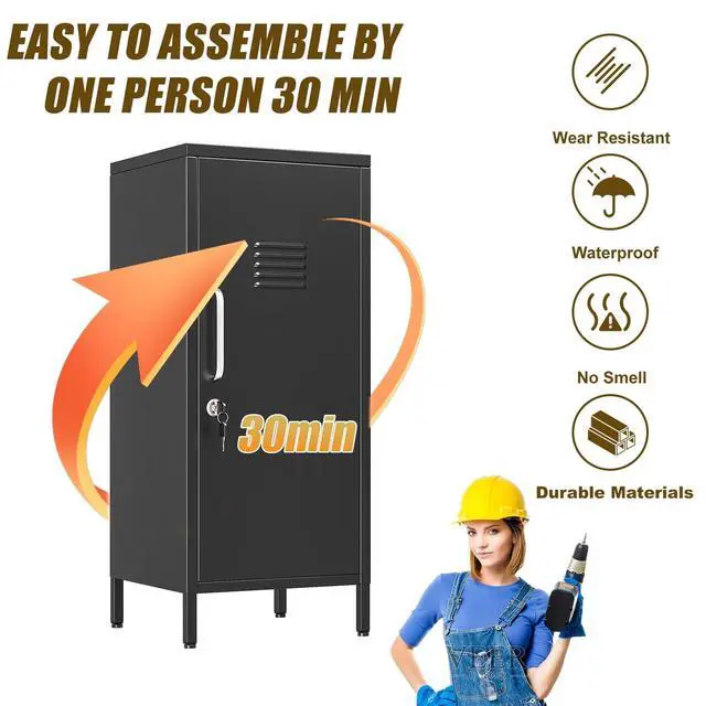 Alt view image 4 of 7 - 35.43" H Metal Locker Storage Cabinet, Office Locker with 2 Adjustable Shelves, Steel Cabinet with 1 Door, High Legs Organizer for Home Office, Kitchen, Living Room, Bedroom and Bathroom