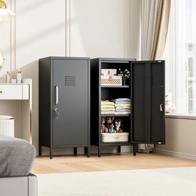 Alt view image 6 of 7 - 35.43" H Metal Locker Storage Cabinet, Office Locker with 2 Adjustable Shelves, Steel Cabinet with 1 Door, High Legs Organizer for Home Office, Kitchen, Living Room, Bedroom and Bathroom