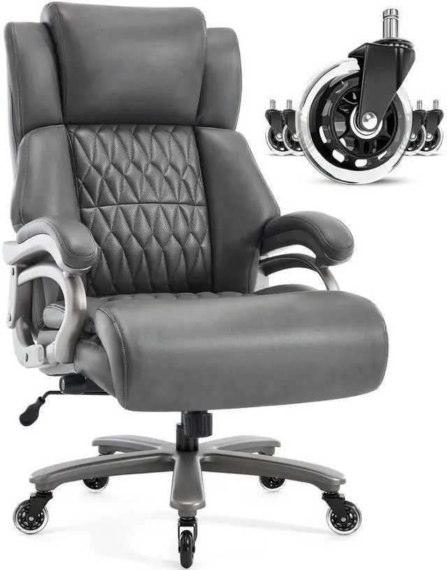Main image of Big and Tall Office Chair, High Back Large Executive Computer Desk Chair | Adjustable Lumbar Support, Quiet Rubber Wheels, Heavy Duty Metal Base, Ergonomic Design, Large Office Chair, 400lbs