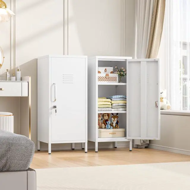 Alt view image 7 of 7 - 35.43" H Metal Locker Storage Cabinet, Office Locker with 2 Adjustable Shelves, Steel Cabinet with 1 Door, High Legs Organizer for Home Office, Kitchen, Living Room, Bedroom and Bathroom