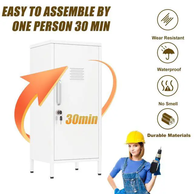Alt view image 5 of 7 - 35.43" H Metal Locker Storage Cabinet, Office Locker with 2 Adjustable Shelves, Steel Cabinet with 1 Door, High Legs Organizer for Home Office, Kitchen, Living Room, Bedroom and Bathroom