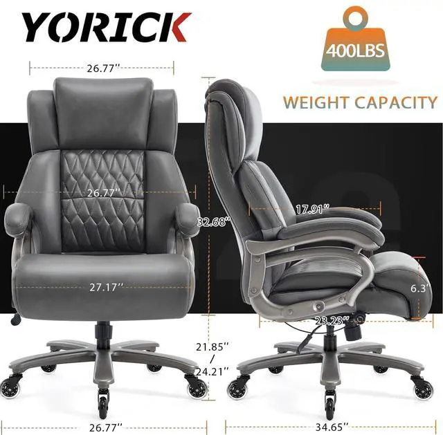 Alt view image 3 of 7 - Big and Tall Office Chair, High Back Large Executive Computer Desk Chair | Adjustable Lumbar Support, Quiet Rubber Wheels, Heavy Duty Metal Base, Ergonomic Design, Large Office Chair, 400lbs
