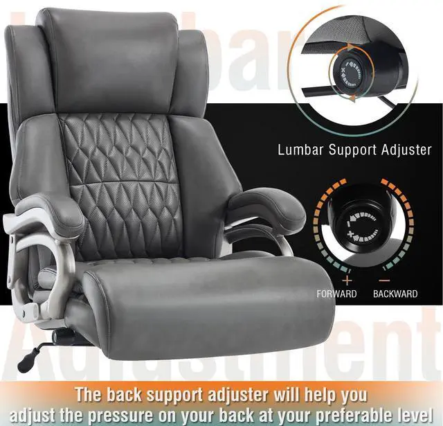 Alt view image 4 of 7 - Big and Tall Office Chair, High Back Large Executive Computer Desk Chair | Adjustable Lumbar Support, Quiet Rubber Wheels, Heavy Duty Metal Base, Ergonomic Design, Large Office Chair, 400lbs