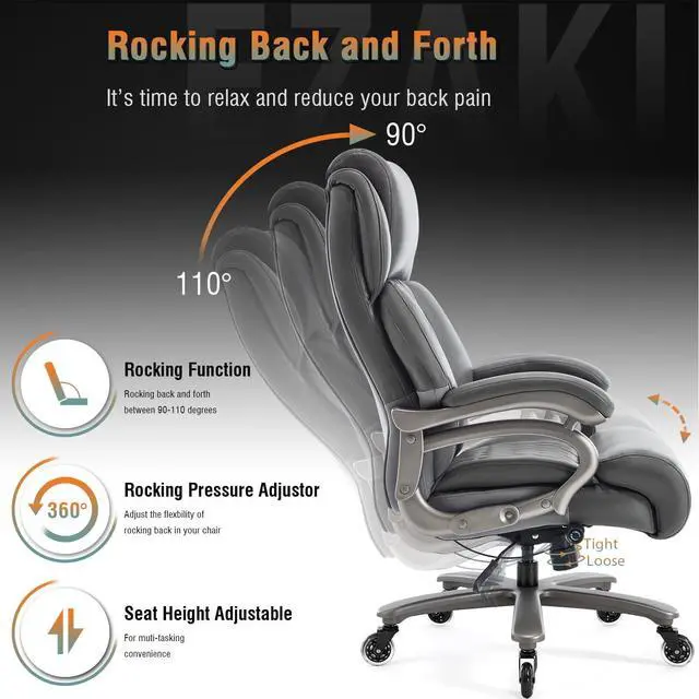 Alt view image 6 of 7 - Big and Tall Office Chair, High Back Large Executive Computer Desk Chair | Adjustable Lumbar Support, Quiet Rubber Wheels, Heavy Duty Metal Base, Ergonomic Design, Large Office Chair, 400lbs