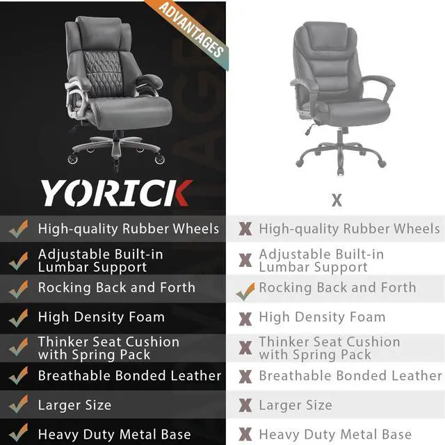 Alt view image 7 of 7 - Big and Tall Office Chair, High Back Large Executive Computer Desk Chair | Adjustable Lumbar Support, Quiet Rubber Wheels, Heavy Duty Metal Base, Ergonomic Design, Large Office Chair, 400lbs