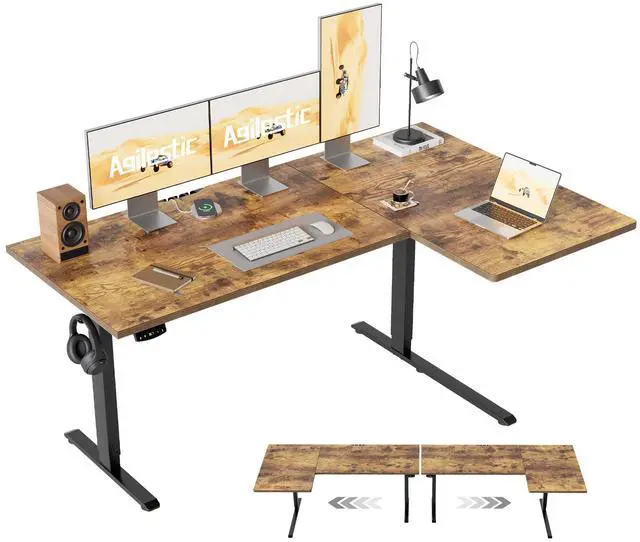 Main image of 59 * 35 Inch Reversible L Shaped Electric Standing Desk, White | Reversible left-right installation, L-shape Workspace, Sturdy Steel Frame, Memory Presets, Hooks, 176 lbs, Easy Assembly