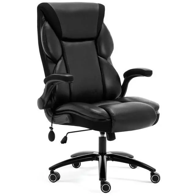 Main image of Executive Office Chair - Adjustable Inflatable Lumbar Support, Flip Up Arms, Heavy Duty Metal Base, Breathable PU Leather Ergonomic High Back Computer Chair Desk Chair, Thick Padded | Black