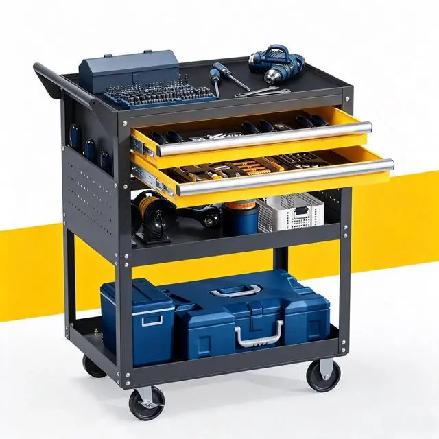 Main image of 5-Tier Heavy Duty Rolling Tool Cart, 400 lbs Steel Utility Cart with 2 Drawers, Pegboard & Lockable Design, Storage Organizer for Garage, Workshop, Warehouse & Mechanic