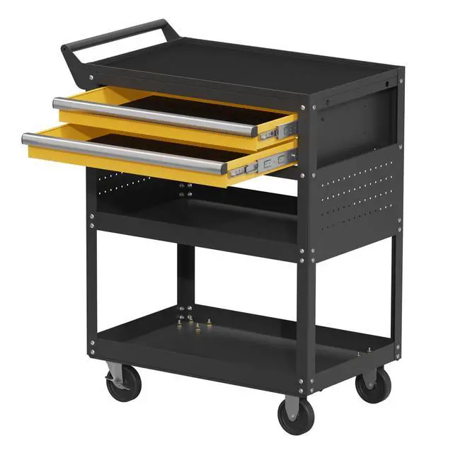Alt view image 7 of 7 - 5-Tier Heavy Duty Rolling Tool Cart, 400 lbs Steel Utility Cart with 2 Drawers, Pegboard & Lockable Design, Storage Organizer for Garage, Workshop, Warehouse & Mechanic