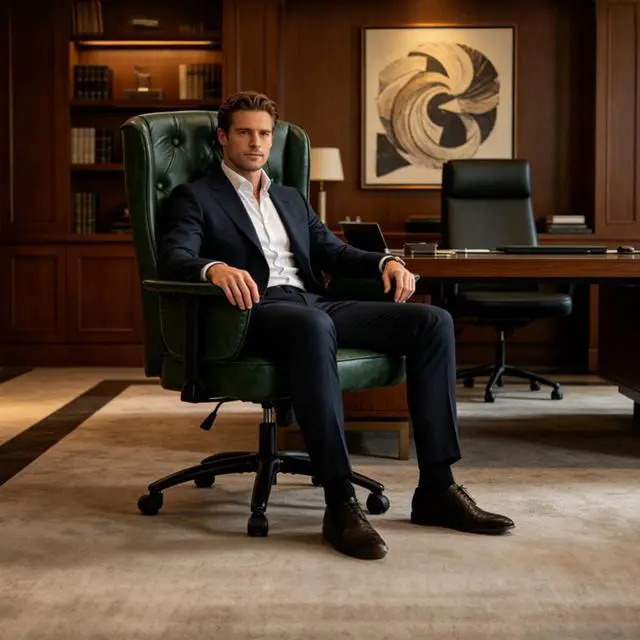 Alt view image 7 of 7 - Vintage Office Chair Executive Desk Leather Chairs for Office/Home | Ergonomic,Lumbar Support,Height Adjustable Armrest,Green,90°-110° Rocking Function,Swivel