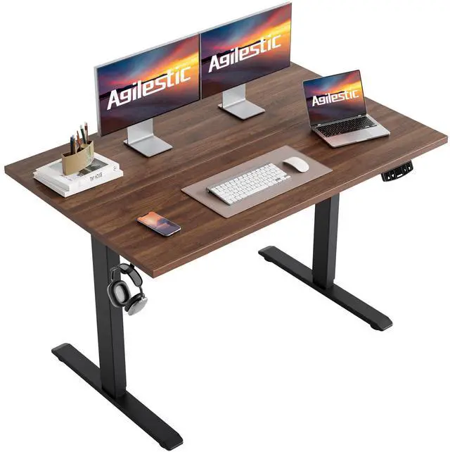 Main image of Electric Height Adjustable Standing Desk, 55 Inch, Dark Walnut | Smooth Height Adjustment, Memory Presets, Hooks, Stable Steel Frame,154 lbs Capacity, Easy Assembly, Splice Board