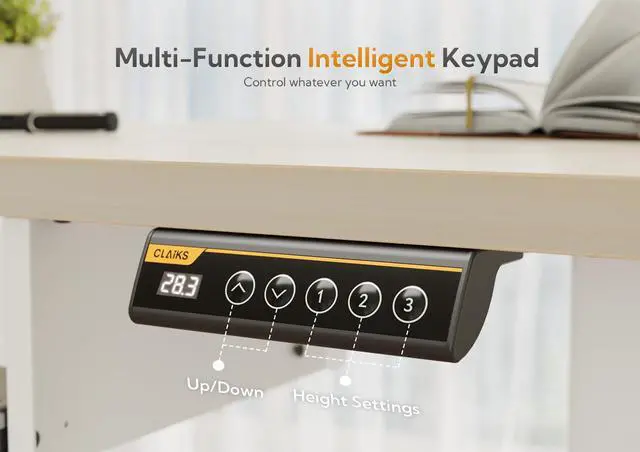 Alt view image 6 of 7 - Electric Standing Desk 48x24 Inches with Keyboard Tray Natural | Splice board, 28.3-46.5 inch height range, 3 memory presets, 45dB quiet motor, 176LBS capacity, sturdy steel frame