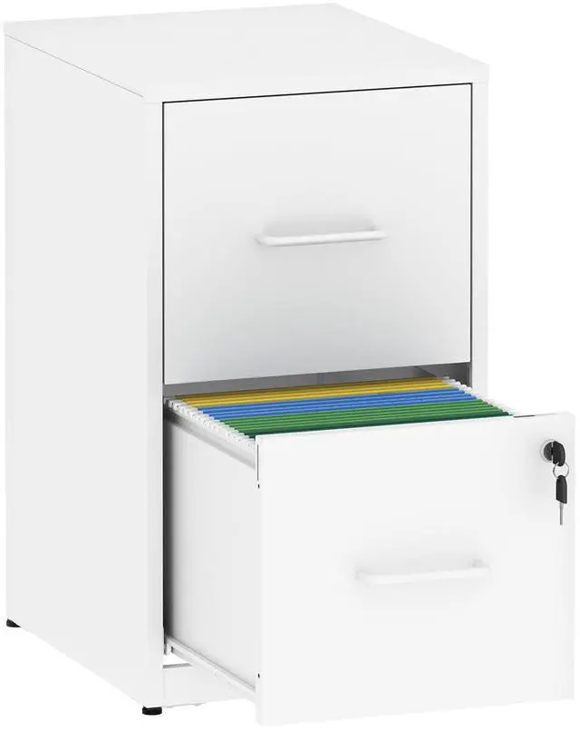Main image of 2 Drawer Filing Cabinet with Lock, Metal White File Cabinet for Home Office, 18" Deep Vertical Storage Drawer for Hanging A4/Letter/Legal Size Files, Assembly Required