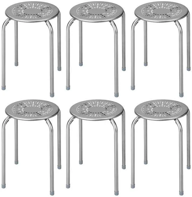 Main image of 6-Pack 17.5-Inch Stackable School Stools for Students, Grey | Portable Backless Steel Stack Stools with Daisy Design, Round Classroom Decoration Stools Set of 6 for Kids Children