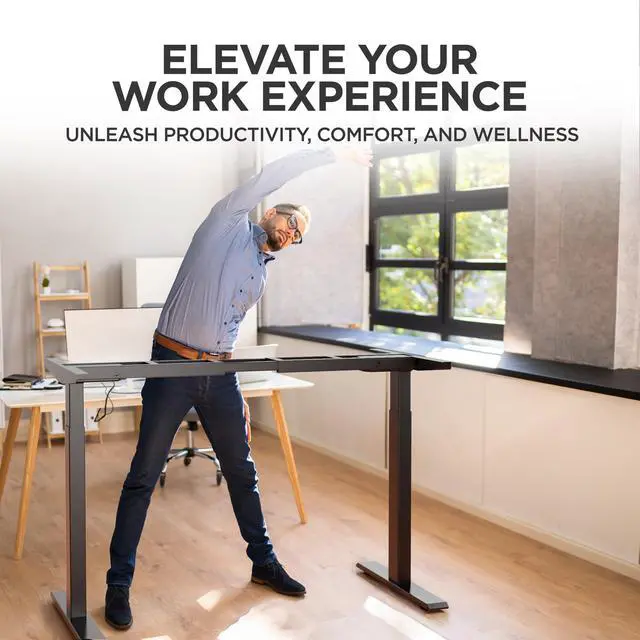 Alt view image 5 of 7 - Electric Dual Motor Standing Desk Frame 2-Stage (Black) | Standing desk legs in laser-cut steel. Lift 250 lbs, 4 memory presets, anti-collision, adjustable width. Adjusts 27.2-46.7"