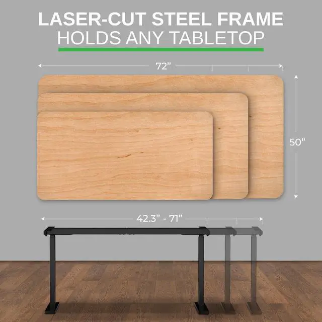 Alt view image 7 of 7 - Electric Dual Motor Standing Desk Frame 2-Stage (Black) | Standing desk legs in laser-cut steel. Lift 250 lbs, 4 memory presets, anti-collision, adjustable width. Adjusts 27.2-46.7"