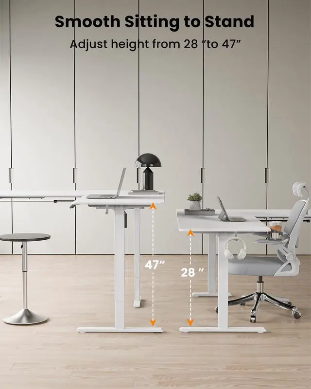 Alt view image 5 of 6 - 63 Inches Reversible L Shaped Standing Desk for Home Office, Electric Height Adjustable Corner Computer Desk, Sit Stand up Table with Cup Holder, Ergonomic Gaming Desk, White