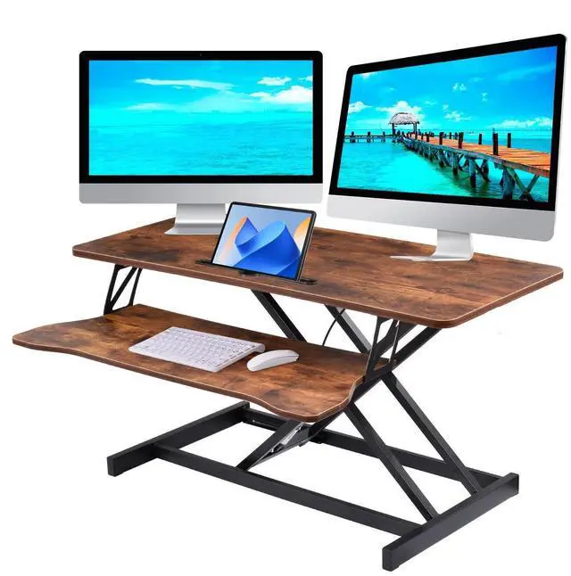 Main image of 37 Inch Standing Desk Converter, Height Adjustable Desktop Standing Desk, Stand Up Riser Compatibles with 2 Computer, Stand Up Converter Laptop Workstation to 18.8" Tall, Black