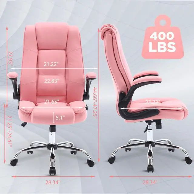 Alt view image 2 of 7 - Pink Office Chair, Ergonomic High Back Executive Office Desk Chairs for Women, 90°-120° Rocking Computer Chair with Wheels, Swivel Lumbar Support Home Office Desk Chair